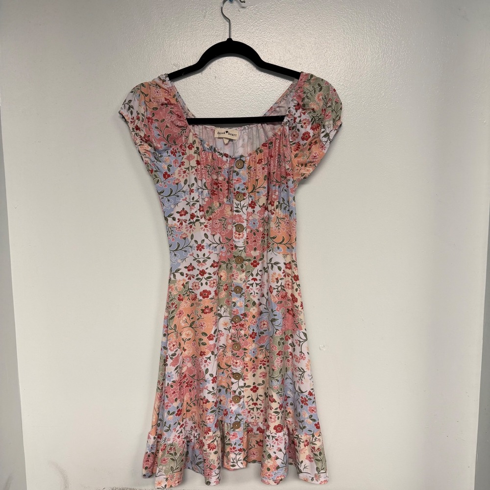 Floral Cottagecore Mini Dress Romantic Pastel Babydoll Boho Coquette Size Medium